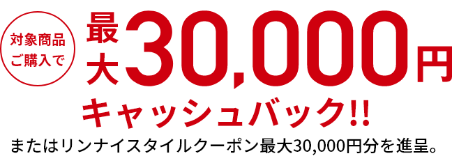 対象商品ご購入で最大30,000円キャッシュバック