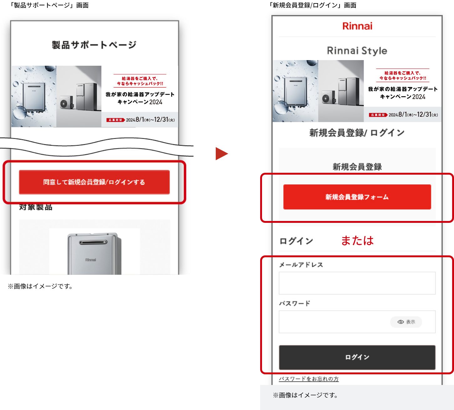 会員登録・ログインページ（イメージ）