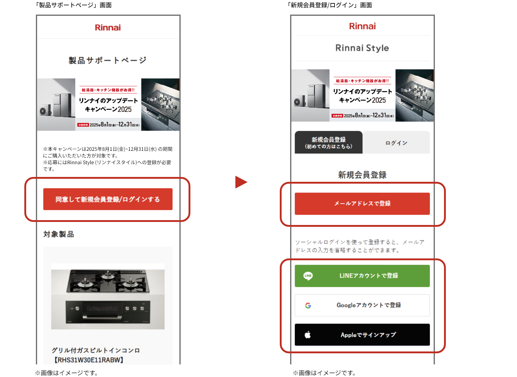 会員登録・ログインページ（イメージ）