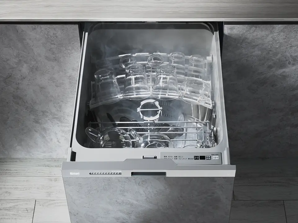 リンナイ食器洗い乾燥機【RKW-SD401AM-B】深型 スライドオープン ぎっしりカゴ 扉材シリーズ ブラック 