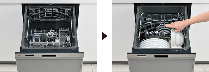 ホットセール 家電と住宅設備のジュプロ405GPシリーズ ぎっしりカゴ 食器洗い乾燥機 標準タイプ コンパクトタイプ リンナイ RKW-405GPM  ドア面材タイプ 扉材専用 ステンレス