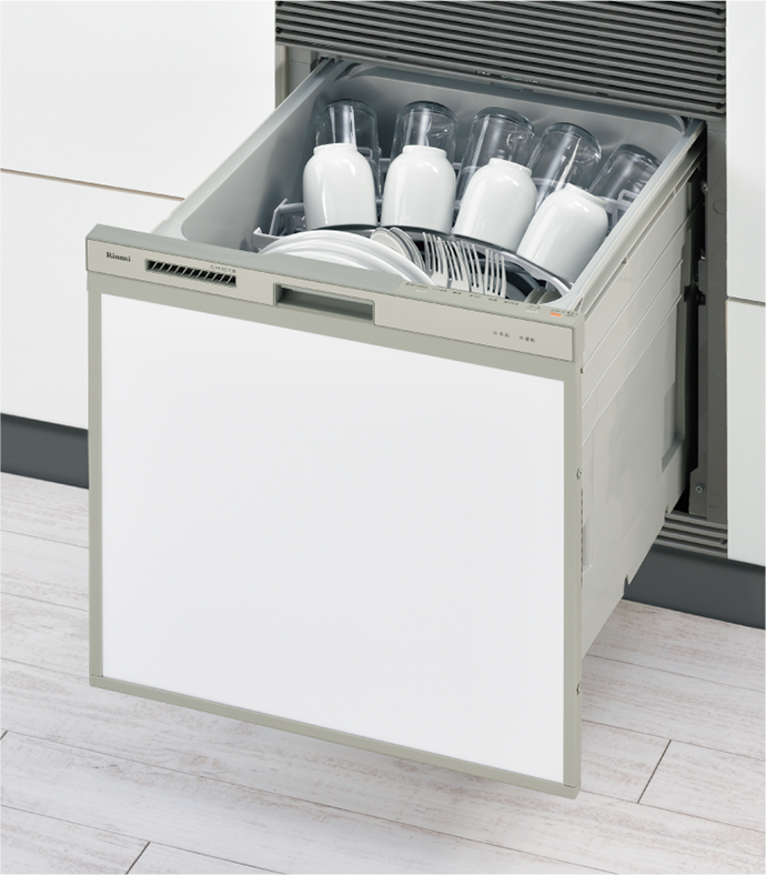   《KJK》 リンナイ 食器洗い乾燥機 コンパクト 標準スライドオープン 幅45cm シルバー ωα1 - 1